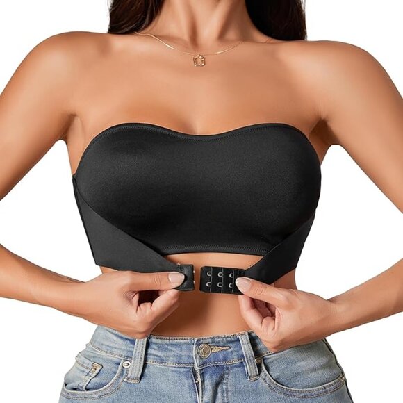 Black Strapless Bandeau Wireless Push-up Bra